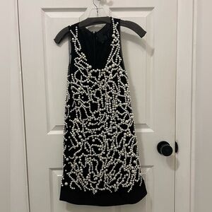 Authentic VERA WANG COLLECTION Mini Dress Black Mesh with White Pearls Size 2